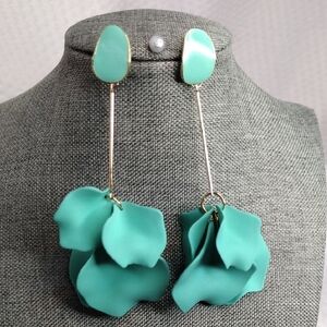 Acrylic Teal Flower Petal Drop Earrings